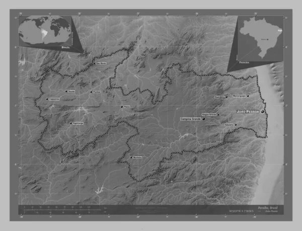 Paraiba Estado Brasil Mapa Elevación Escala Grises Con Lagos Ríos —  Fotos de Stock