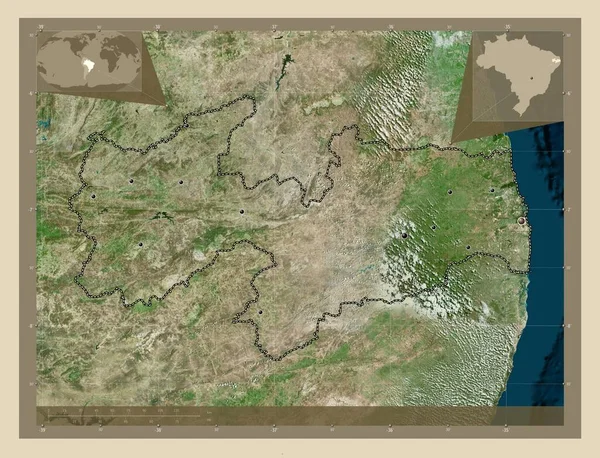 ブラジルのパライバ州 高解像度衛星地図 地域の主要都市の場所 コーナー補助位置図 — ストック写真