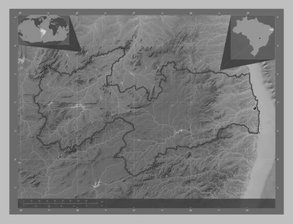 Paraiba Estado Brasil Mapa Elevación Escala Grises Con Lagos Ríos — Foto de Stock