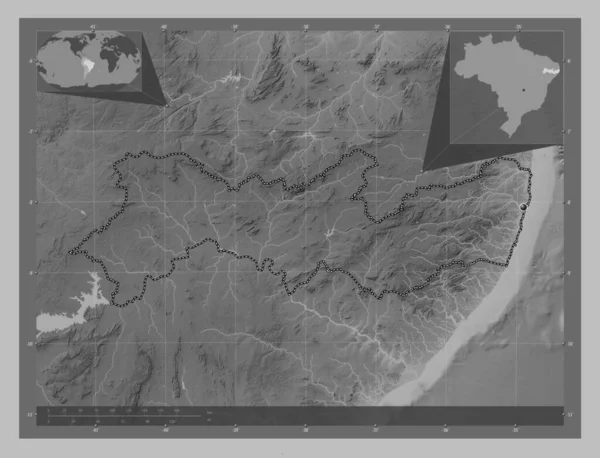 Pernambuco State Brazil Grayscale Elevation Map Lakes Rivers Corner Auxiliary — Stock Photo, Image