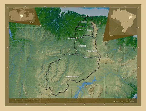 Piauí Estado Brasil Mapa Elevação Colorido Com Lagos Rios Locais — Fotografia de Stock