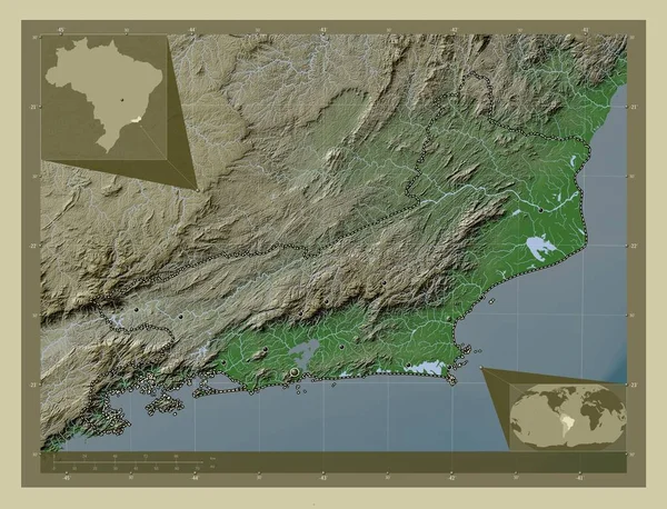 Rio Janeiro Stát Brazílie Zdvihová Mapa Zbarvená Stylu Wiki Jezery — Stock fotografie