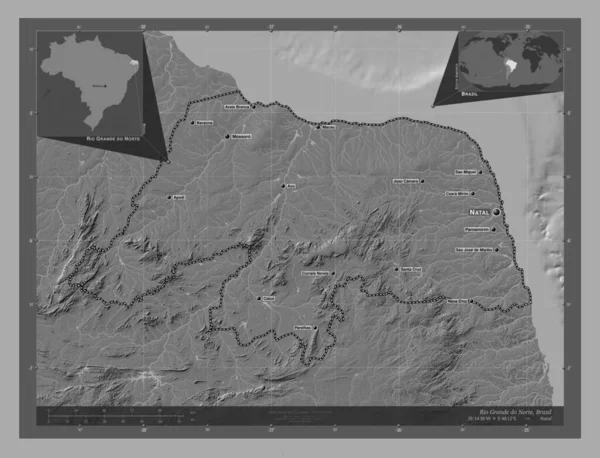 Rio Grande Norte Estado Brasil Bilevel Mapa Elevação Com Lagos — Fotografia de Stock