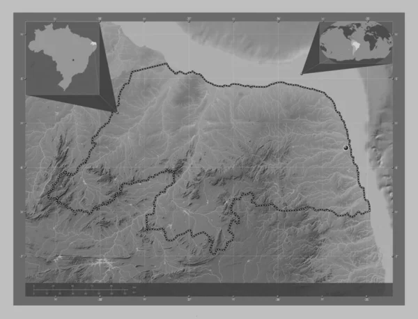 Rio Grande Norte Estado Brasil Mapa Elevação Escala Cinza Com — Fotografia de Stock