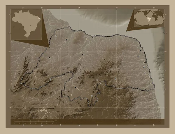 Rio Grande Norte Штат Бразилия Карта Высоты Окрашенная Сепиевые Тона — стоковое фото