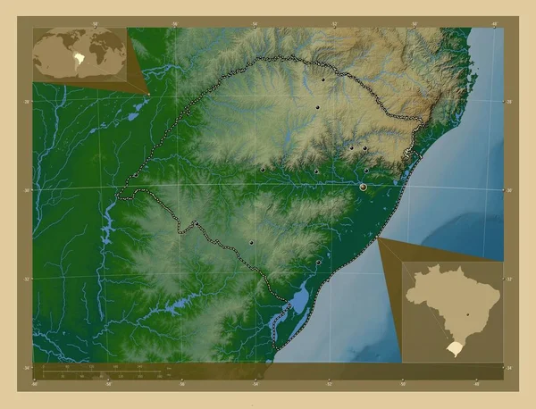 Rio Grande Sul Estado Brasil Mapa Elevación Colores Con Lagos — Foto de Stock