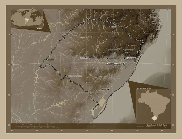 Rio Grande Sul Stato Del Brasile Mappa Elevazione Colorata Toni — Foto Stock
