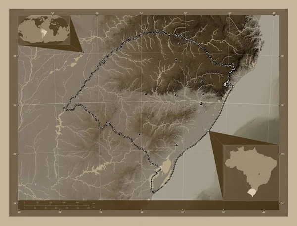 Rio Grande Sul Stát Brazílie Zdvihová Mapa Zbarvená Sépiovými Tóny — Stock fotografie