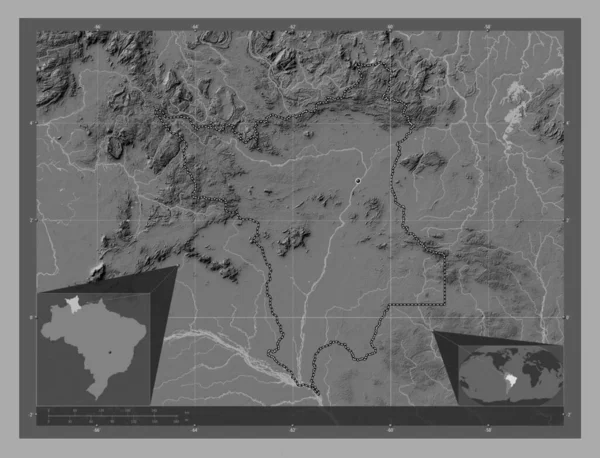 Roraima Estado Brasil Mapa Elevación Bilevel Con Lagos Ríos Mapas —  Fotos de Stock