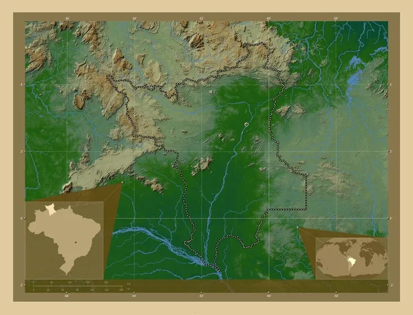 Roraima Staat Brazilië Gekleurde Hoogtekaart Met Meren Rivieren Hulplocatiekaarten Hoek — Stockfoto