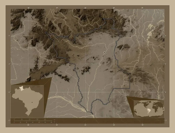 Roraima State Brazil Elevation Map Colored Sepia Tones Lakes Rivers — Stock Photo, Image