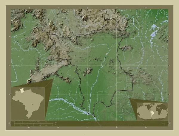 Roraima Stát Brazílie Zdvihová Mapa Zbarvená Stylu Wiki Jezery Řekami — Stock fotografie