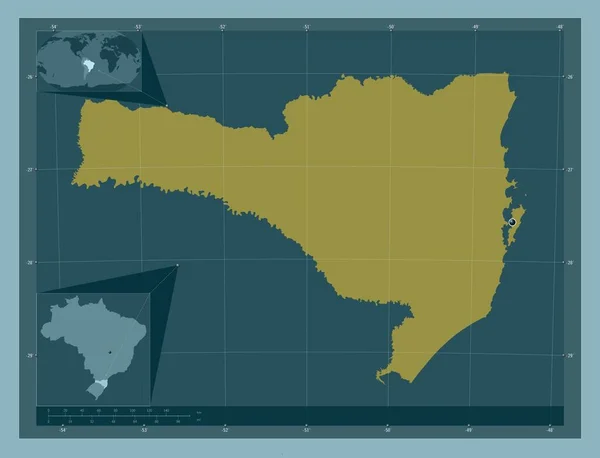 Santa Catarina 巴西州 固体的颜色形状 角辅助位置图 — 图库照片