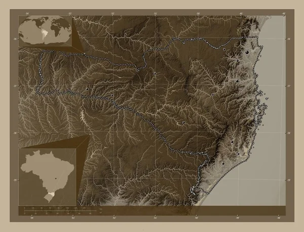 Санта Катарина Штат Бразилия Карта Высоты Окрашенная Сепиевые Тона Озерами — стоковое фото
