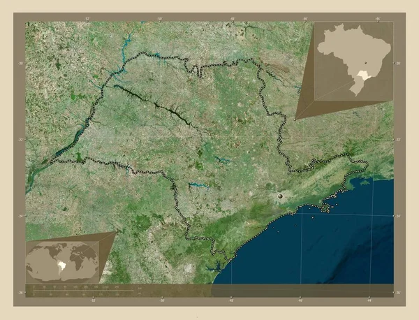 ブラジルのサンパウロ州 高解像度衛星地図 コーナー補助位置図 — ストック写真