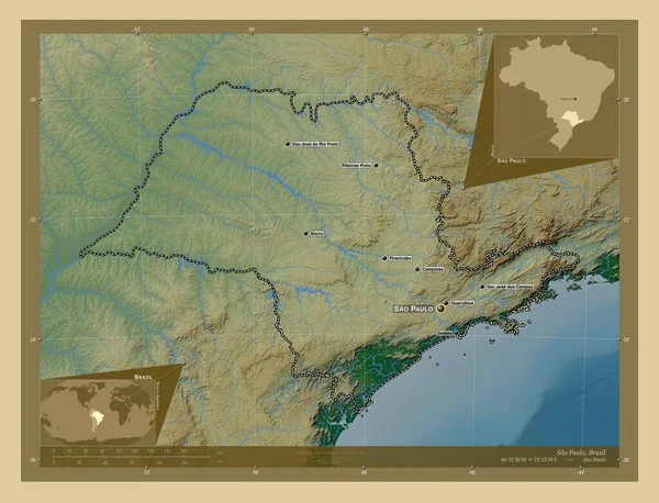 Сан Паулу Штат Бразилія Кольорові Карти Висот Озерами Річками Місця — стокове фото