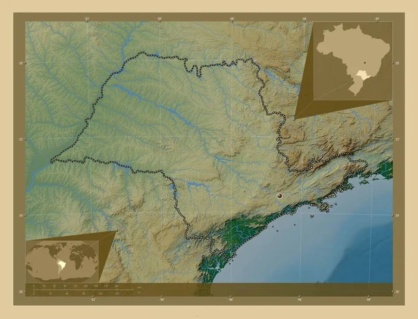 Сан Паулу Штат Бразилія Кольорові Карти Висот Озерами Річками Кутові — стокове фото