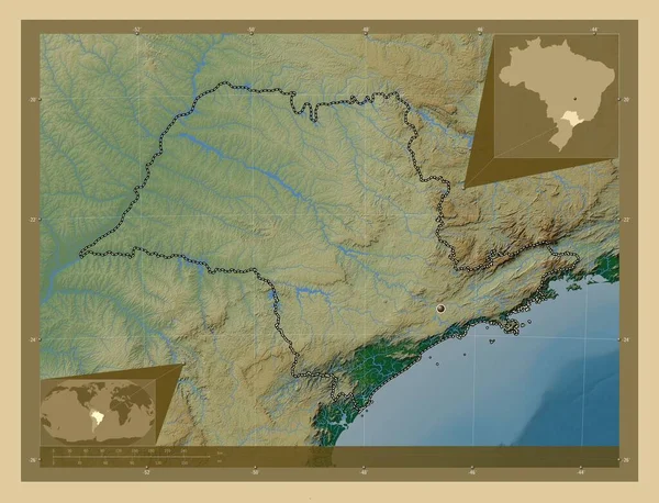 Sao Paulo Estado Brasil Mapa Elevación Colores Con Lagos Ríos —  Fotos de Stock