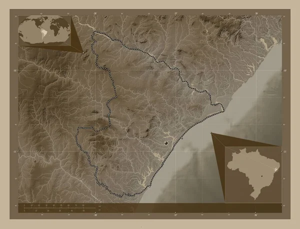 Sergipe State Brazil Висота Карти Забарвлена Сепії Тонів Озерами Річками — стокове фото
