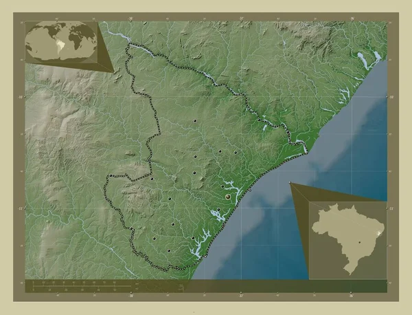 Sergipe Stan Brazylia Mapa Wzniesień Kolorowa Stylu Wiki Jeziorami Rzekami — Zdjęcie stockowe