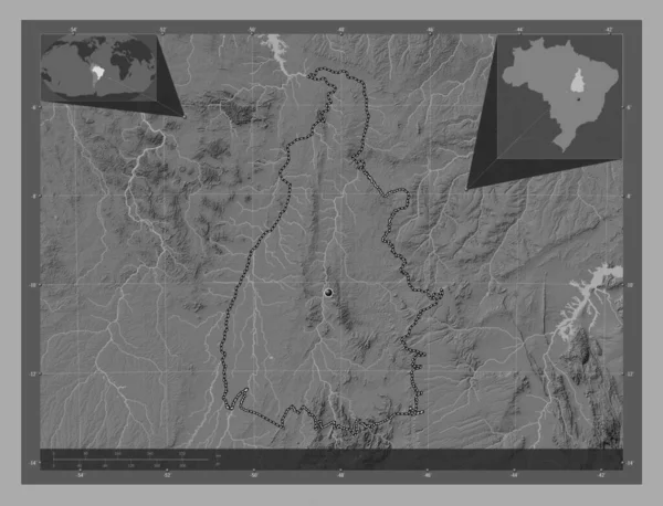 Tocantins Estado Brasil Mapa Elevación Bilevel Con Lagos Ríos Mapas —  Fotos de Stock