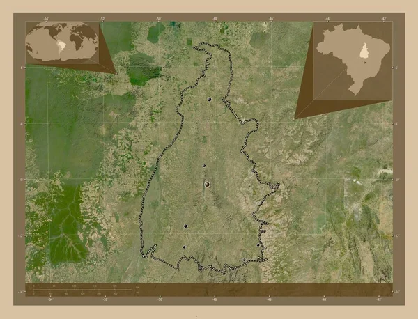 Tocantins Estado Brasil Mapa Satélite Baixa Resolução Locais Das Principais — Fotografia de Stock