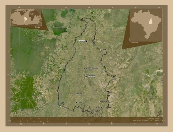 Τοκαντίνς Πολιτεία Της Βραζιλίας Δορυφορικός Χάρτης Χαμηλής Ανάλυσης Τοποθεσίες Και — Φωτογραφία Αρχείου