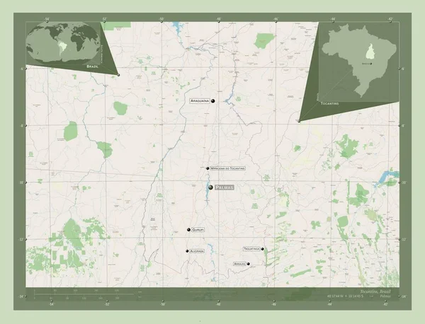 Tocantins Brazília Állam Nyílt Utcai Térkép Régió Nagyvárosainak Elhelyezkedése Neve — Stock Fotó