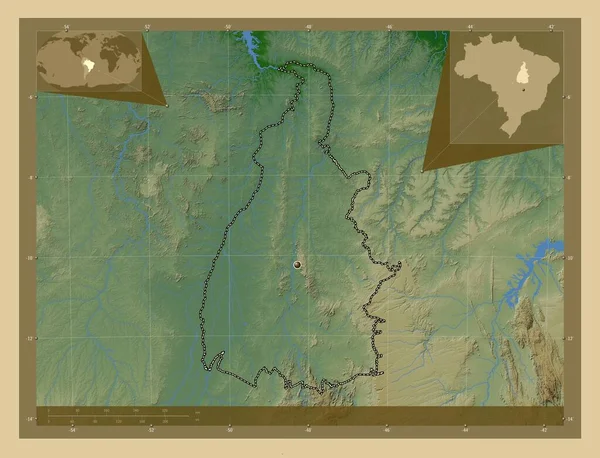 Tocantins Estado Brasil Mapa Elevação Colorido Com Lagos Rios Mapa — Fotografia de Stock