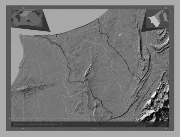 Belait District Brunei Carte Altitude Bilevel Avec Lacs Rivières Corner — Photo