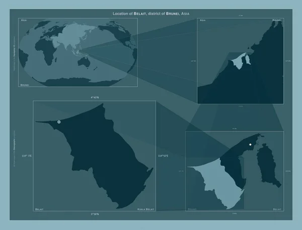 브루나이구 도표는 규모의 지도에서 지역의 위치를 줍니다 프레임 Png 모양의 — 스톡 사진