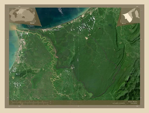 Belait Distrito Brunei Mapa Satélite Alta Resolução Locais Nomes Das — Fotografia de Stock