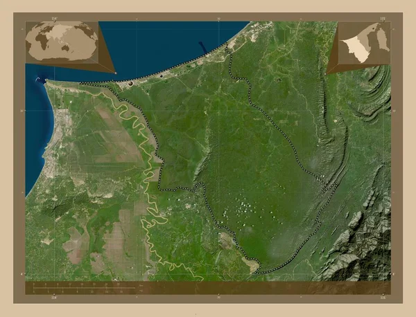 Belait Distrito Brunei Mapa Satélite Baixa Resolução Locais Das Principais — Fotografia de Stock