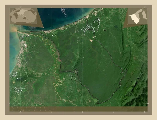 Belait Brunei Bölgesi Yüksek Çözünürlüklü Uydu Köşedeki Yedek Konum Haritaları — Stok fotoğraf