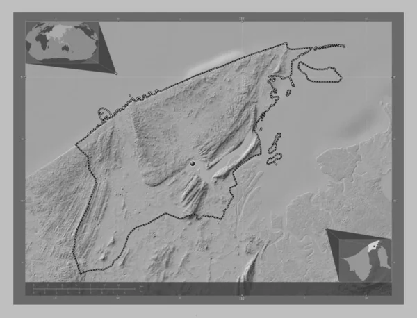 Brunei Muara District Brunei Grayscale Elevation Map Lakes Rivers Corner — Stock Photo, Image