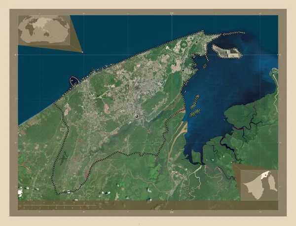 Μπρουνέι Και Μουάρα Περιφέρεια Μπρουνέι Υψηλής Ανάλυσης Δορυφορικός Χάρτης Τοποθεσίες — Φωτογραφία Αρχείου