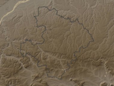 Razgrad, Bulgaristan ili. Yükseklik haritası sepya tonlarında göller ve nehirlerle renklendirilmiş