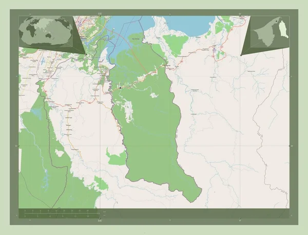 Temburong Distrito Brunei Abrir Mapa Rua Mapa Localização Auxiliar Canto — Fotografia de Stock
