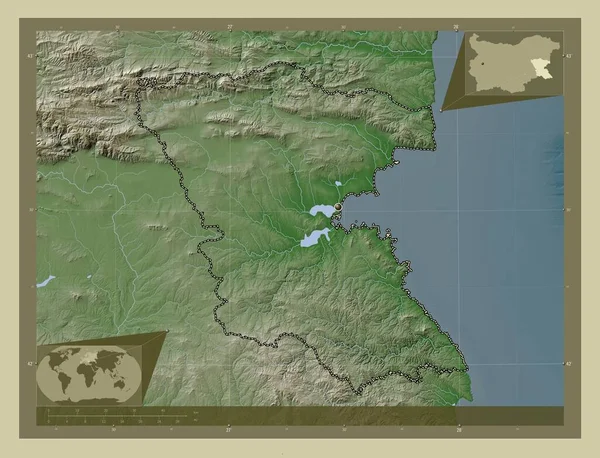 Burgas Province Bulgaria Elevation Map Colored Wiki Style Lakes Rivers — Stock Photo, Image