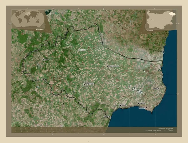 Dobrich Prowincja Bułgarii Mapa Satelity Wysokiej Rozdzielczości Lokalizacje Nazwy Głównych — Zdjęcie stockowe