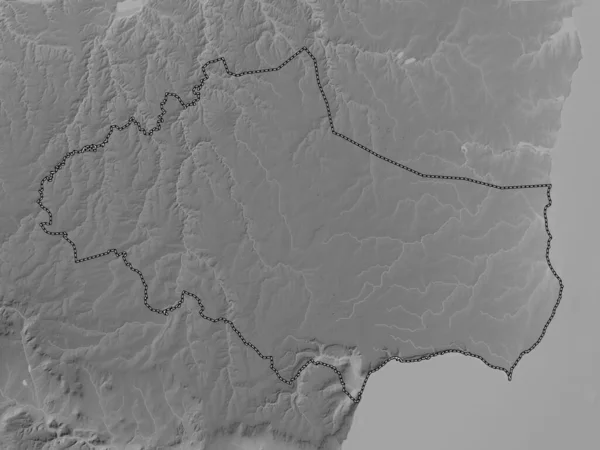 Dobrich Prowincja Bułgarii Mapa Wzniesień Skali Szarości Jeziorami Rzekami — Zdjęcie stockowe