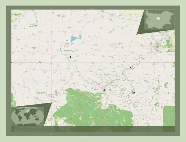 Gabrovo Bulgária Tartomány Nyílt Utcai Térkép Régió Nagyvárosainak Elhelyezkedése Saroktérképek — Stock Fotó