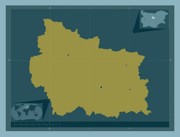 ブルガリアの州 ガブロヴォ しっかりした色の形 地域の主要都市の場所 コーナー補助位置図 — ストック写真