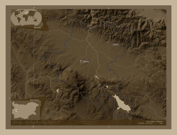 Grad Sofiya Prowincja Bułgarii Mapa Elewacji Kolorowe Sepia Dźwięki Jeziorami — Zdjęcie stockowe