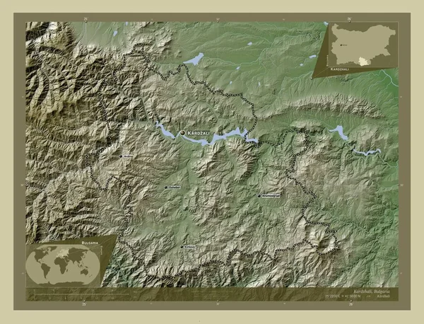 Kardzhali Provincia Bulgaria Mapa Elevación Coloreado Estilo Wiki Con Lagos — Foto de Stock