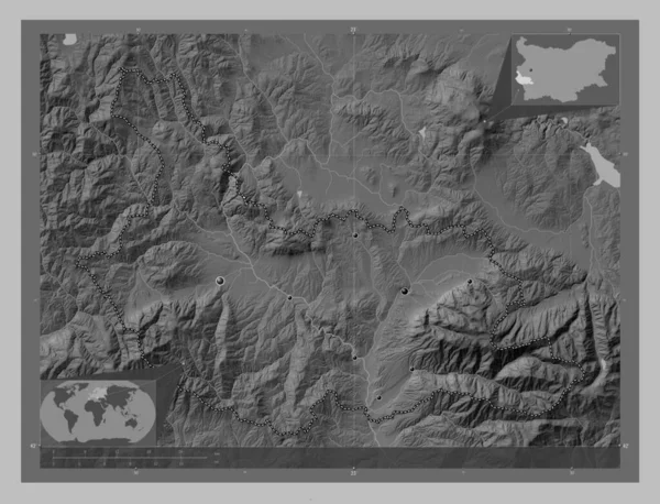 Kyustendil Província Bulgária Mapa Elevação Escala Cinza Com Lagos Rios — Fotografia de Stock