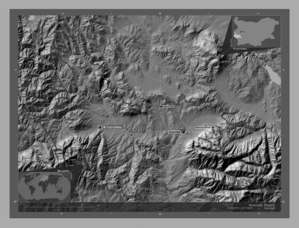 Kyustendil Província Bulgária Bilevel Mapa Elevação Com Lagos Rios Locais — Fotografia de Stock