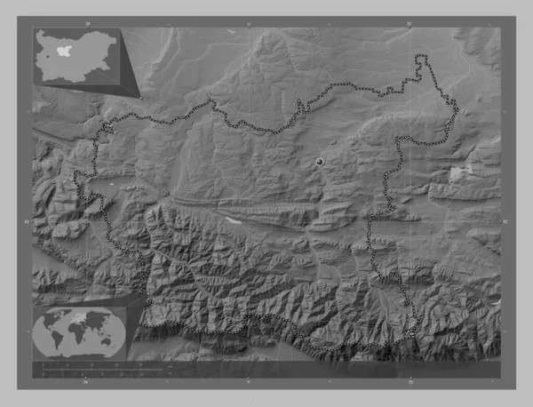 Lovech Provinz Bulgarien Graustufen Höhenkarte Mit Seen Und Flüssen Eck — Stockfoto