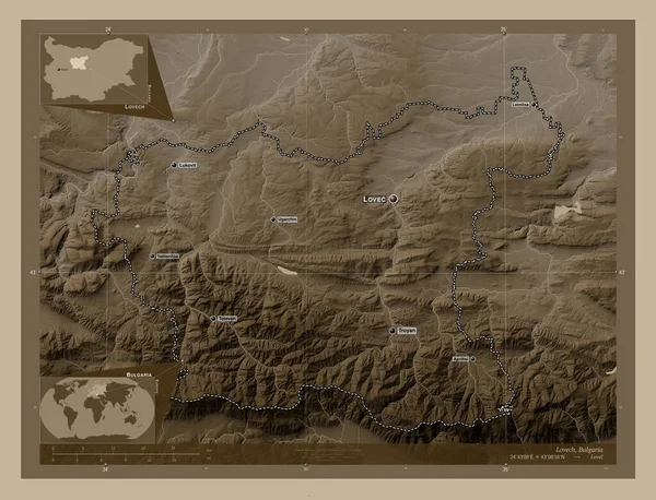 Lovech Prowincja Bułgarii Mapa Elewacji Kolorowe Sepia Dźwięki Jeziorami Rzekami — Zdjęcie stockowe