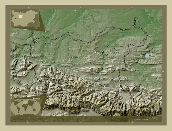 Lovech Provinsen Bulgarien Höjd Karta Färgad Wiki Stil Med Sjöar — Stockfoto
